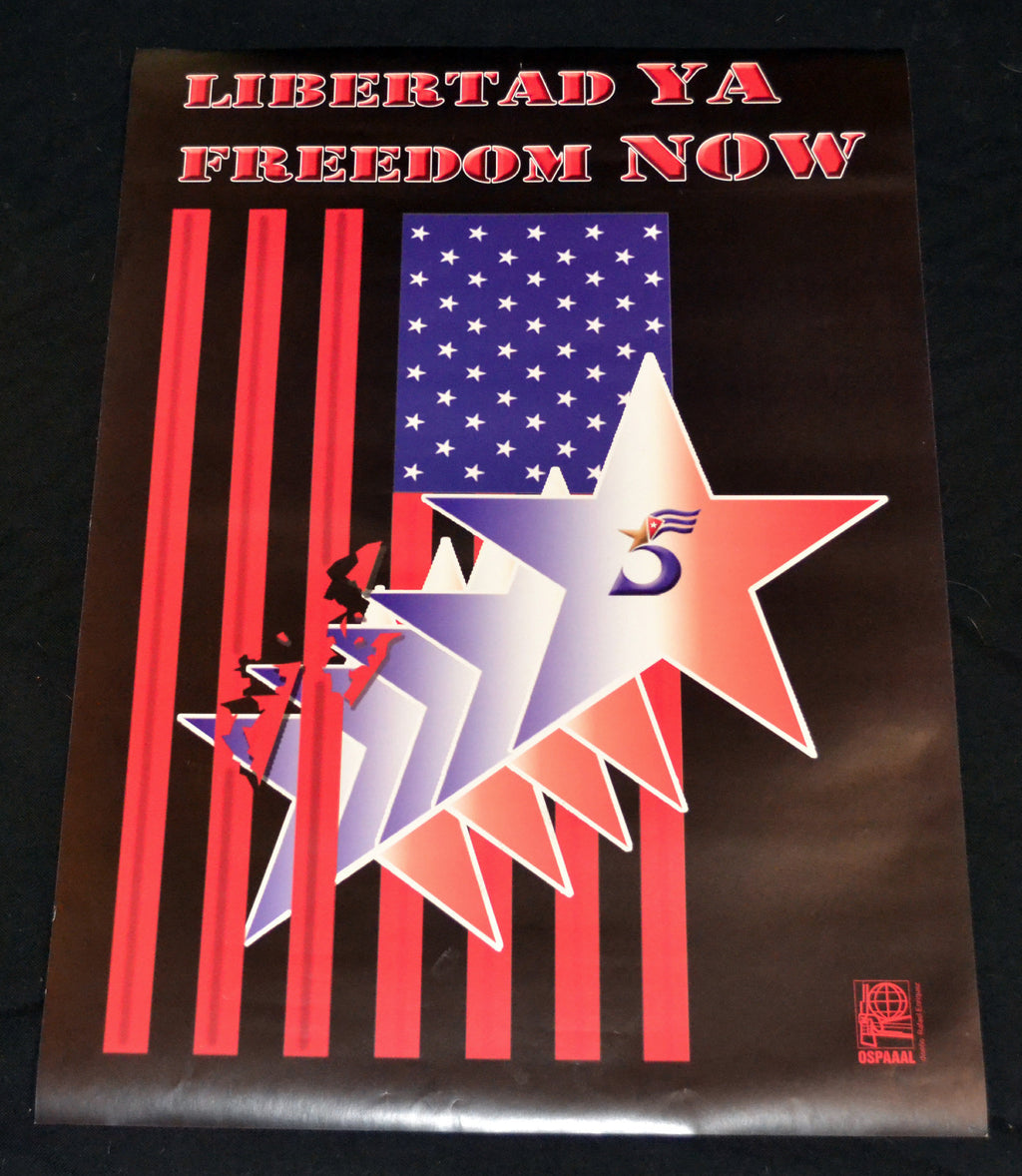 Cuban Original Political Revolution Poster.Freedom of 5 Now.Castro History art.