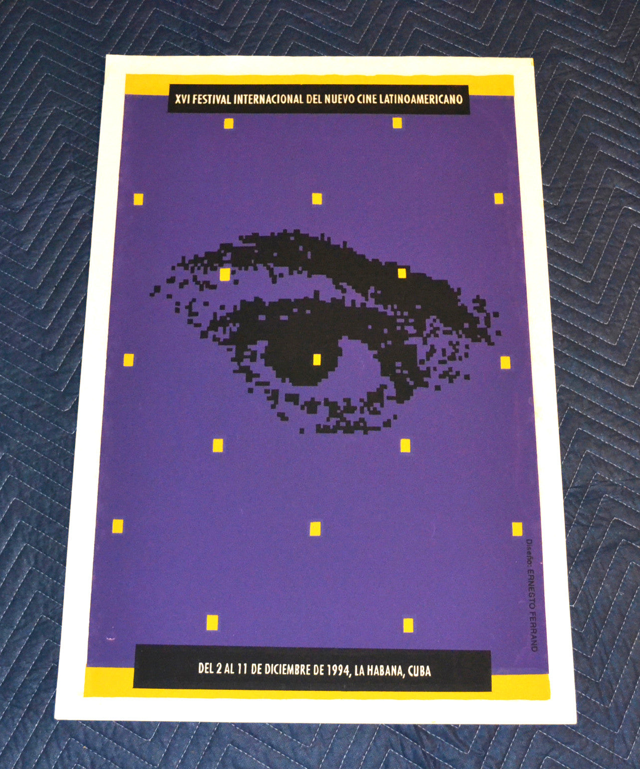 1994 Original Cuban Silkscreen Movie Poster"16th Cinema film art Festival.Purple