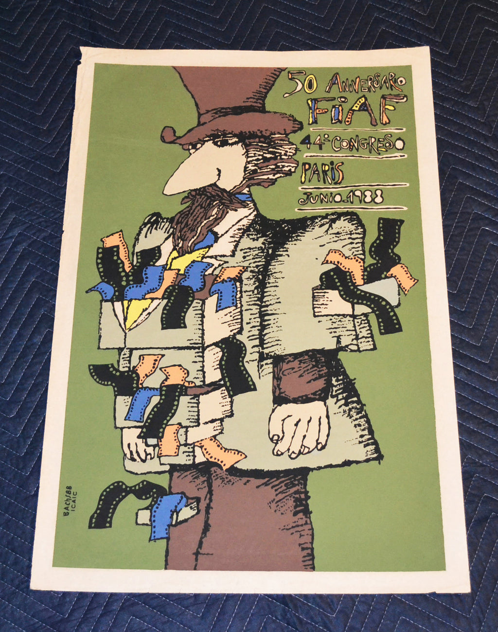 1988 Original Cuban Silkscreen Movie Poster.FIAF Congress n Paris.Film archives.