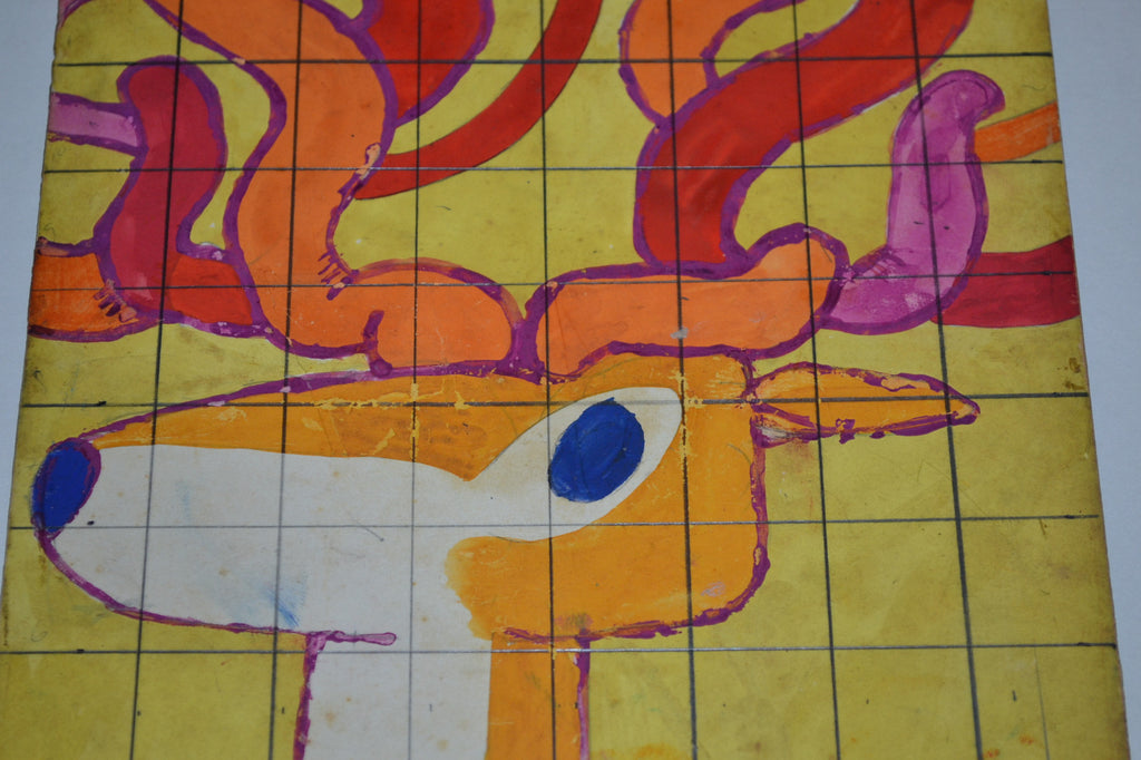 1970s Original Cuban Movie Painting MOCKUP.Gondvania Deer.Unique Art Piece.Child