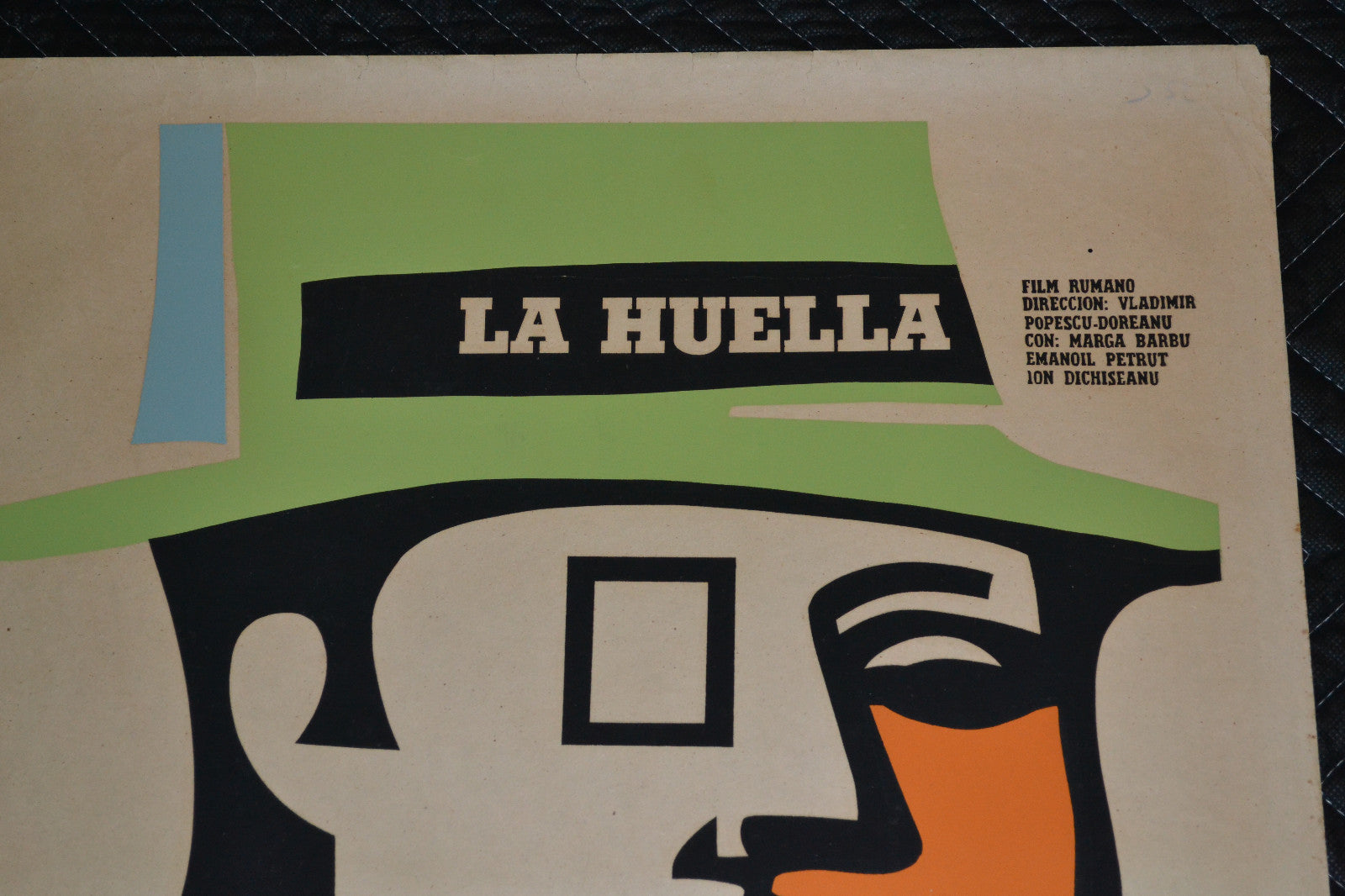1969 Original Cuban Movie Poster.Affiche"Fingerprint"Romanian Art film.La Huella