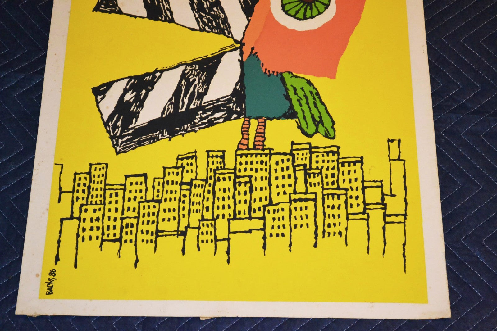 1986 Original Cuban Silkscreen Movie Poster.Rio Brazil Festival.Toucan Parrot
