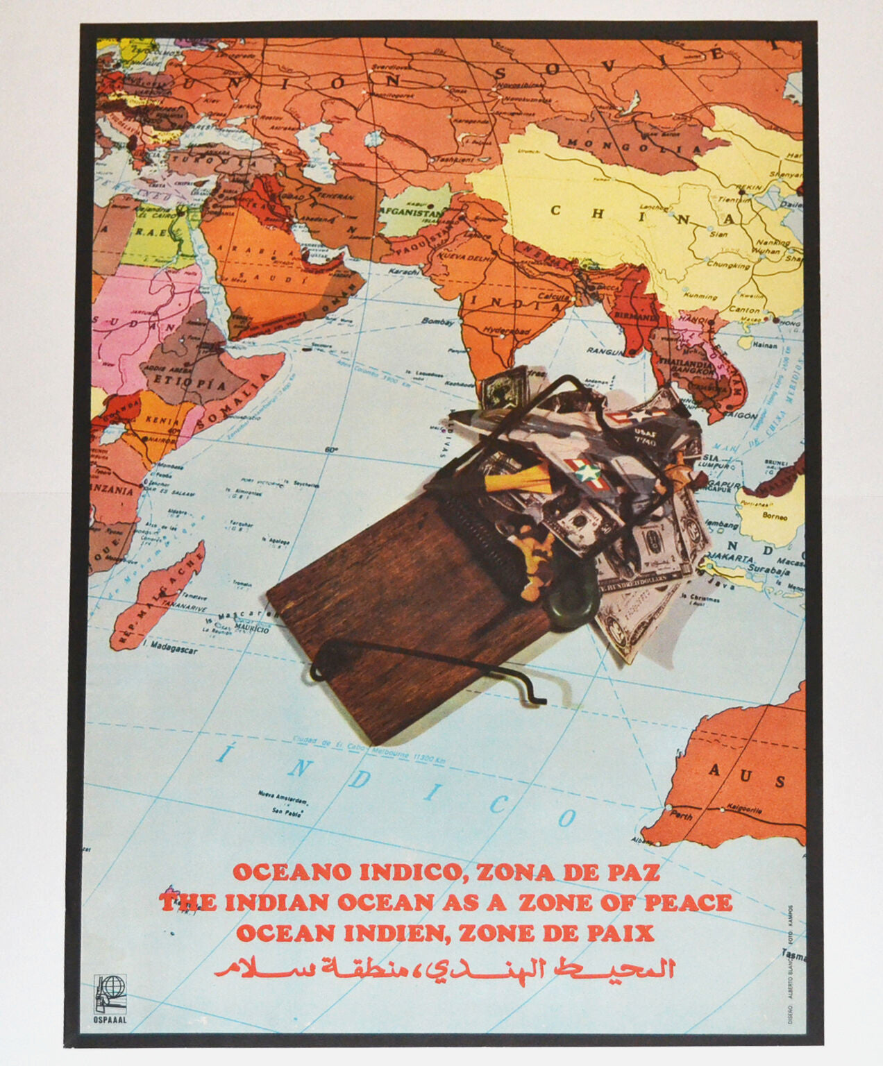 1980 Original Cuba Political Poster.Cold War Graphic art.Indian Ocean Mouse trap