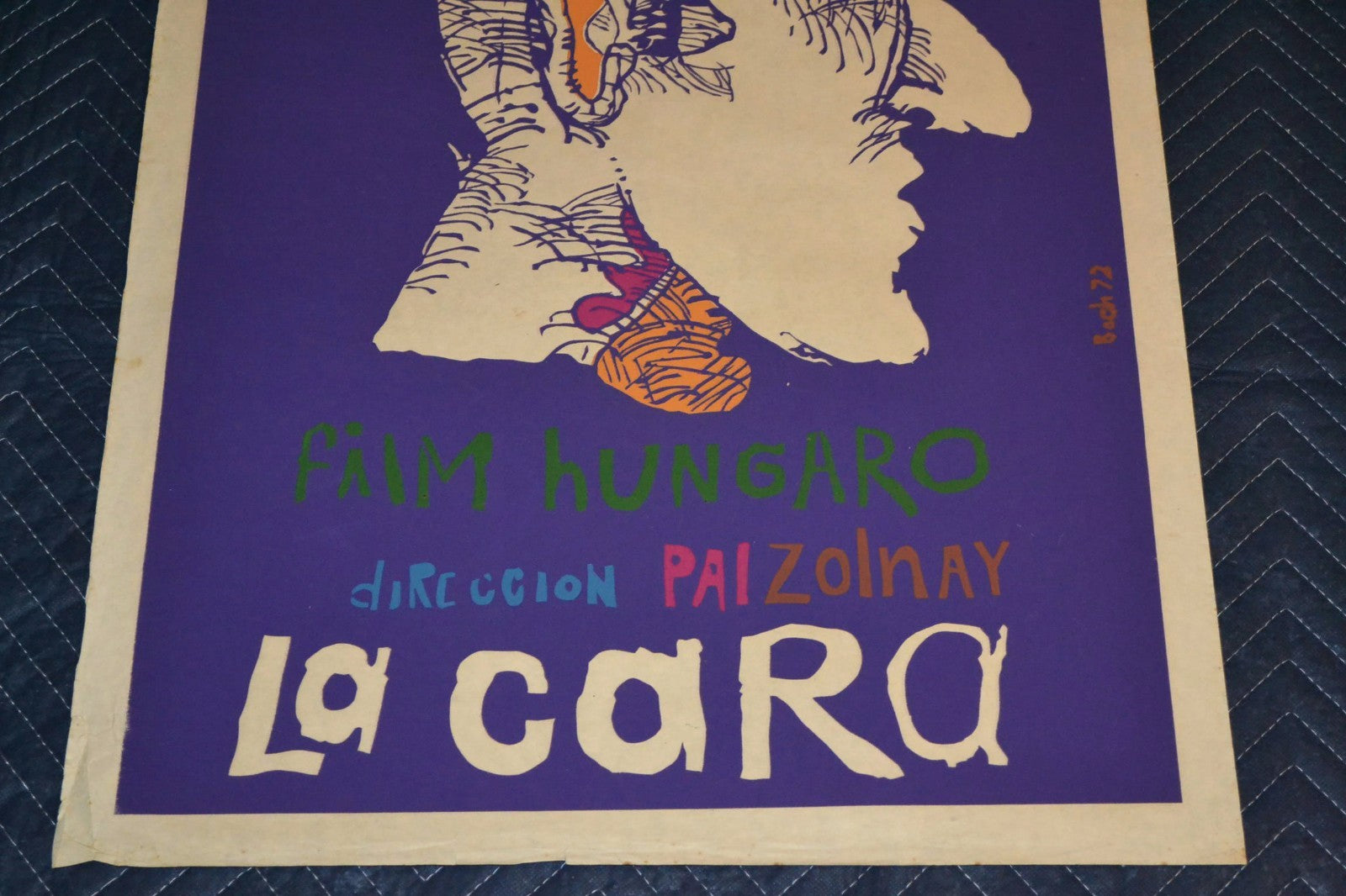 1972 Original Cuban Silkscreen Movie Poster.La cara.Face.Hungary film.Purple
