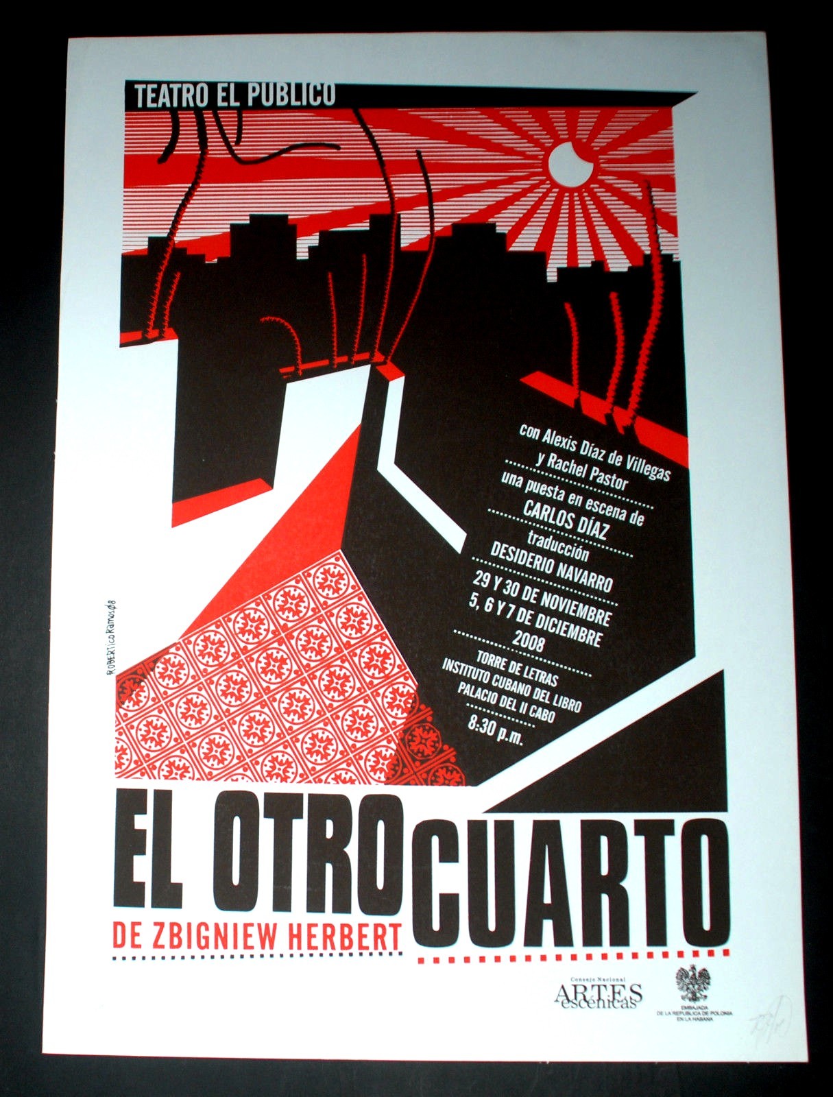 Original Cuban SILKSCREEN Poster"EL OTRO CUARTO"Teatro Arte Escenicas.Signed art