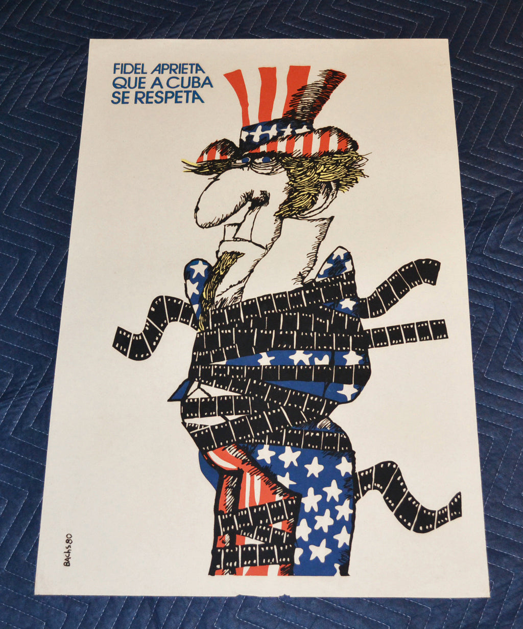 1980 Original Cuban Silkscreen Movie Poster"Fidel Aprieta"Castro.Uncle Sam art
