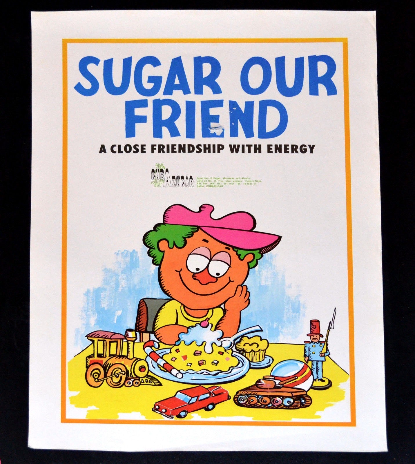 1990 Cuban Original Poster.Sugar our Friend.Rare English art.Chidren interest.2
