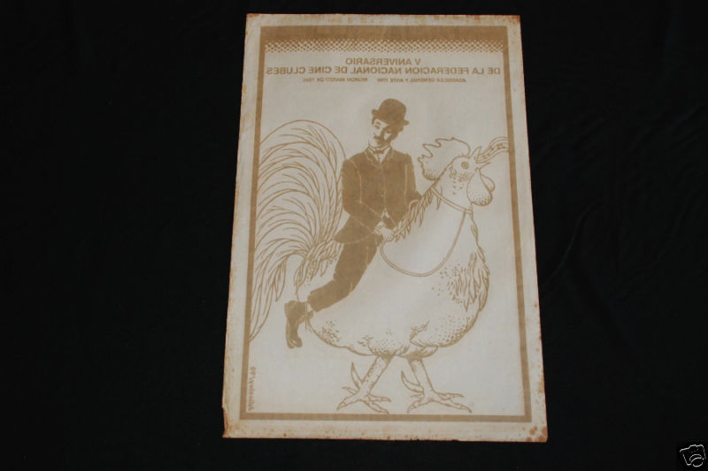 1990 Original Cuban Movie Poster.Plakat.Affiche.affisch"Chaplin on Rooster"art