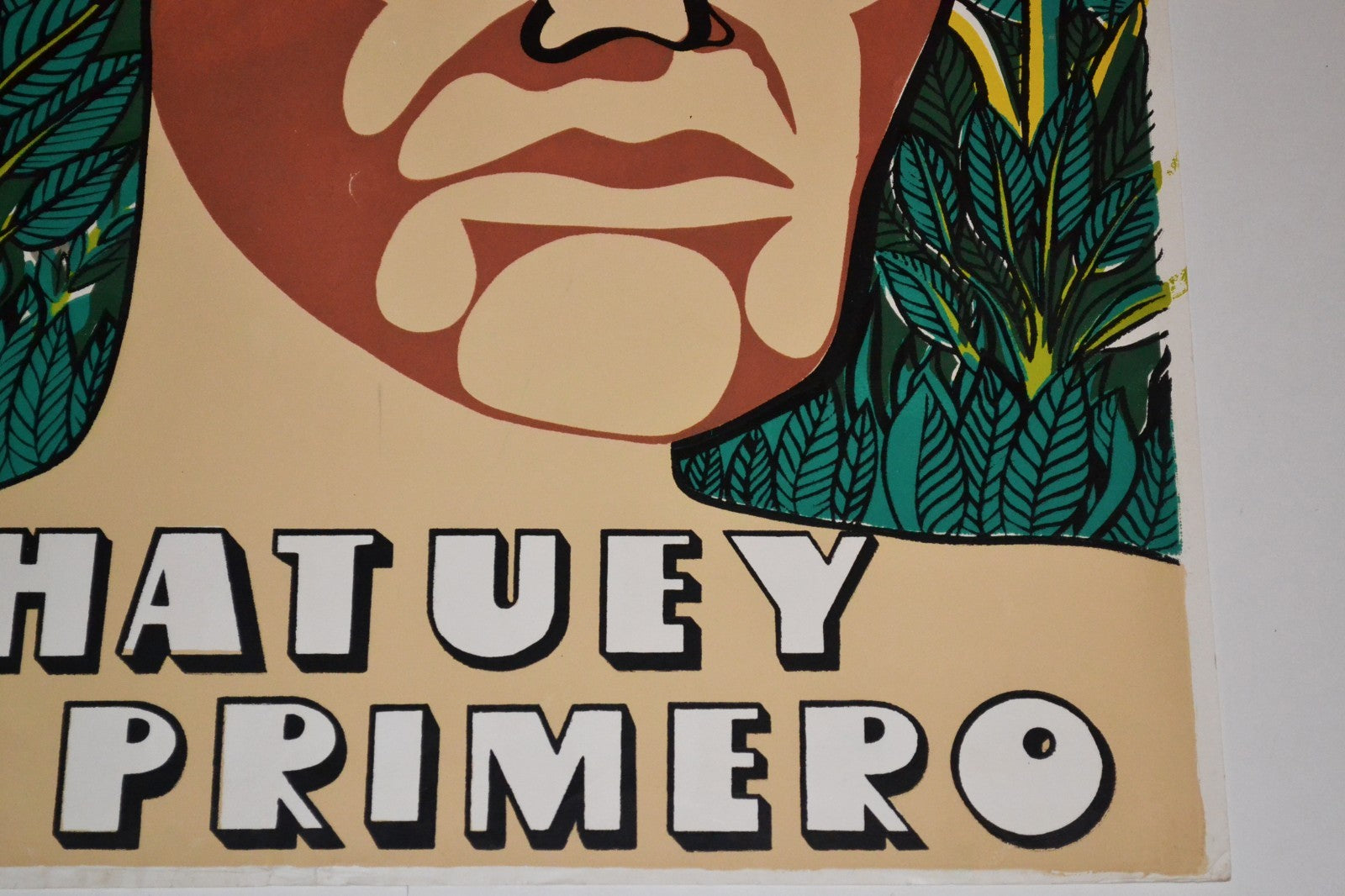 1993 Cuban SILKSCREEN Political Poster.HATUEY FirsT Guerrilla.Aboriginal art