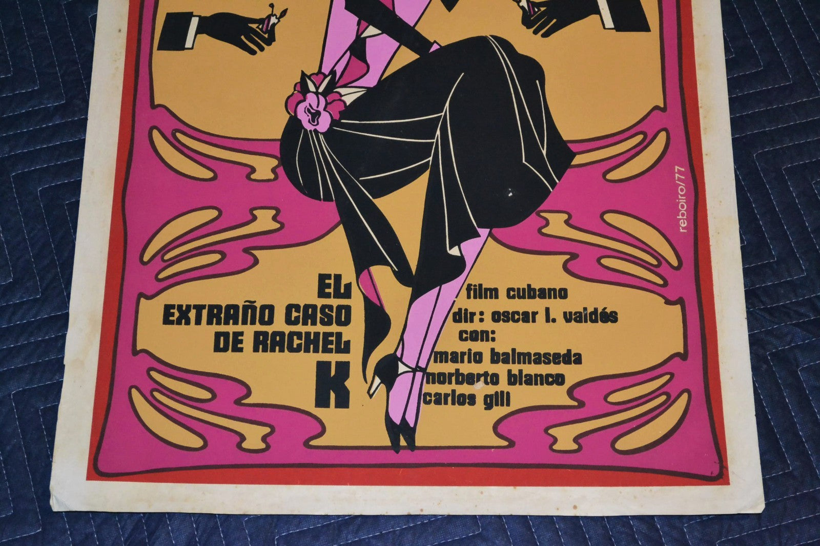 1977 Original Cuban Silkscreen Movie Poster.Strange case Rachel K.Deco Nouveau