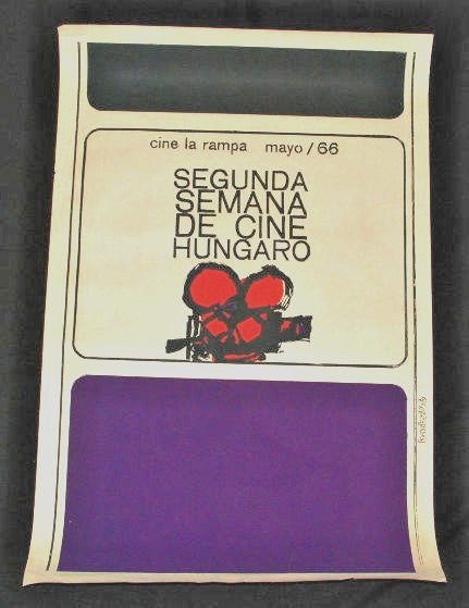 1966 Original Cuban Poster for Hungarian Cinema Week.Movie film camera.Authentic