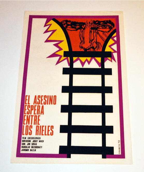 1972 Original Cuban Silkscreen Movie Poster.Killer waits by railroad art film.