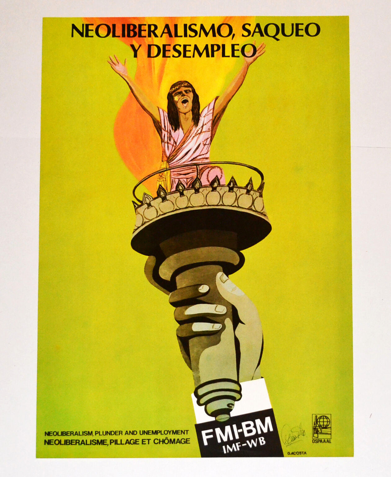 1994 Original Cuba Political Poster.Cold War.Neoriberalism Plunder.Signed.Unique