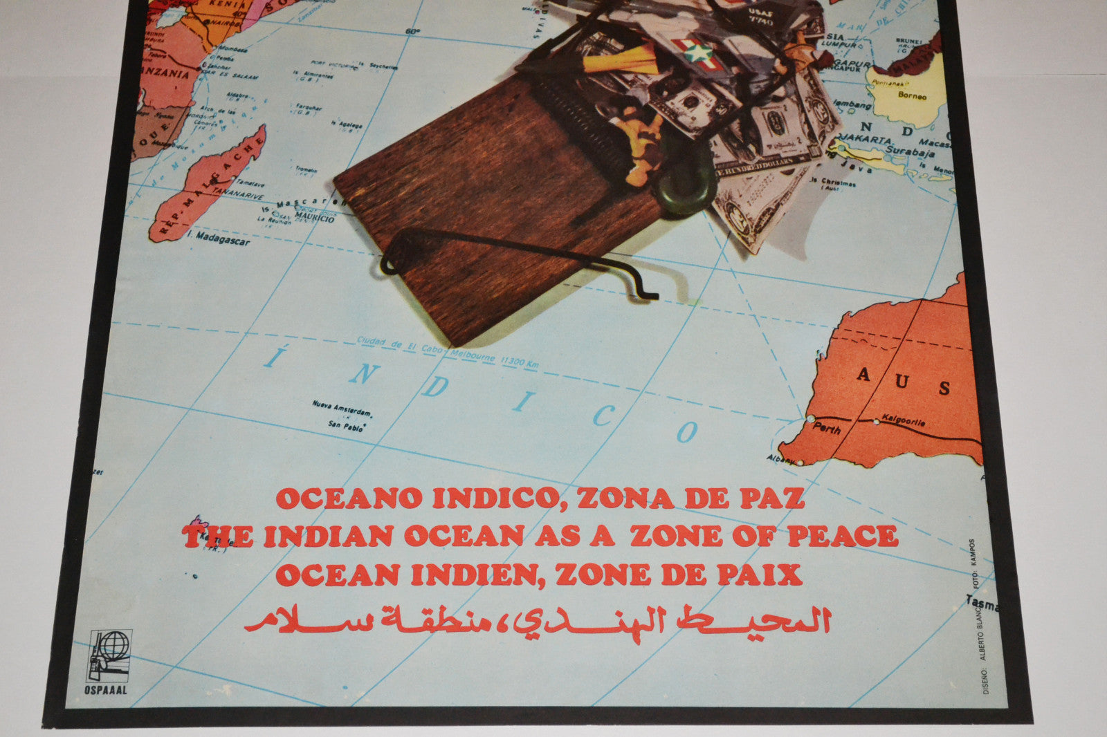 1980 Original Cuba Political Poster.Cold War Graphic art.Indian Ocean Mouse trap