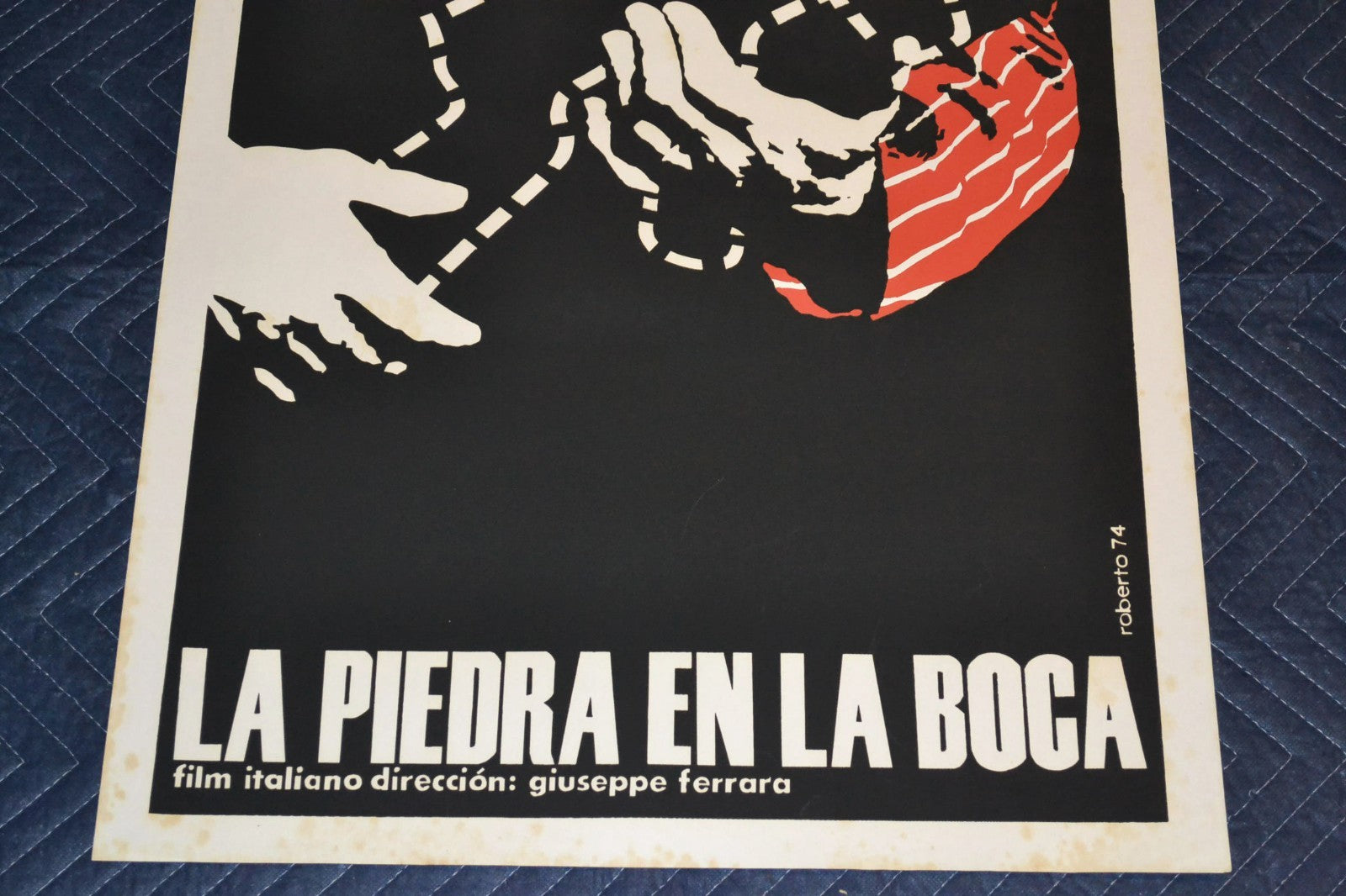 1974 Original Cuban Silkscreen Movie Poster.Il Sasso in Boca.Italian film.Mint
