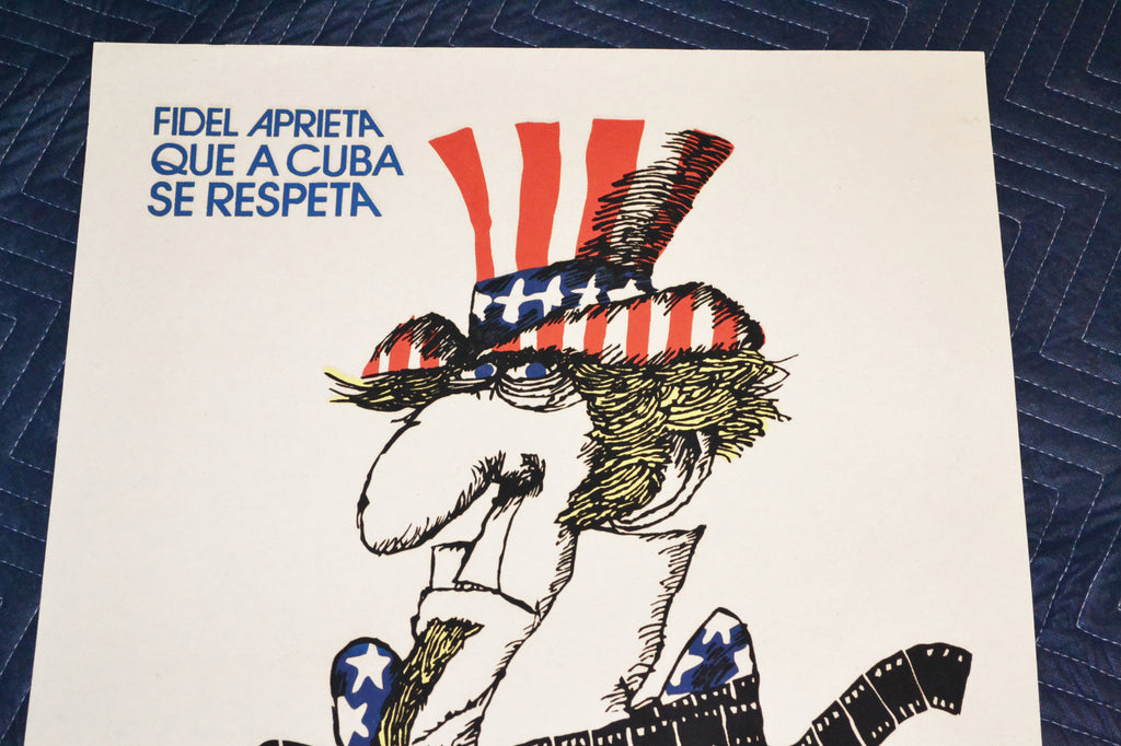 1980 Original Cuban Silkscreen Movie Poster"Fidel Aprieta"Castro.Uncle Sam art