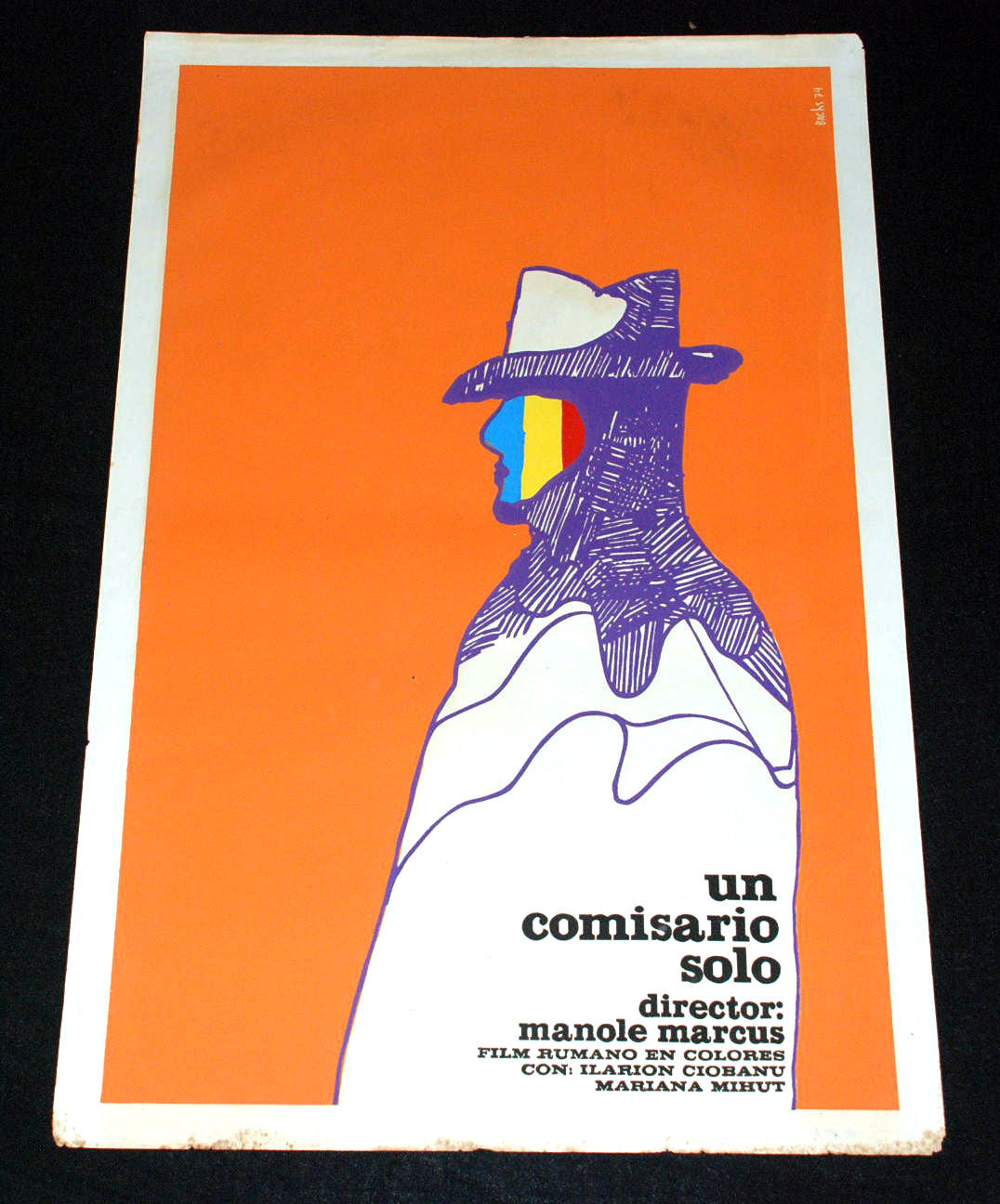 1974 Original Cuban Movie Poster.Romania.Manole Marcus"LONELY Detective"Art