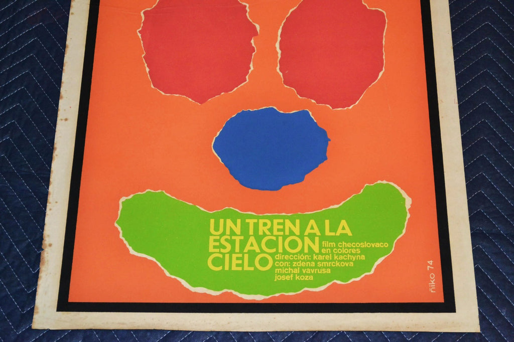 1974 Original Cuban Silkscreen Movie Poster.A train to the sky station.Clown art