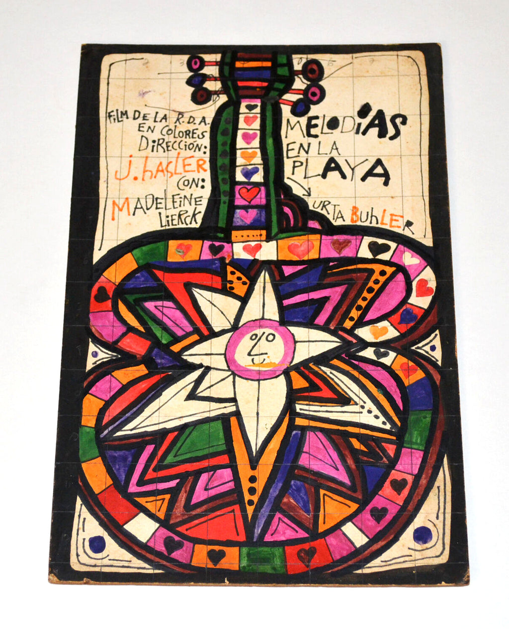 1968 Original Cuban Movie Painting MOCK UP.Guitar.Beach.Unique Art Piece.Music