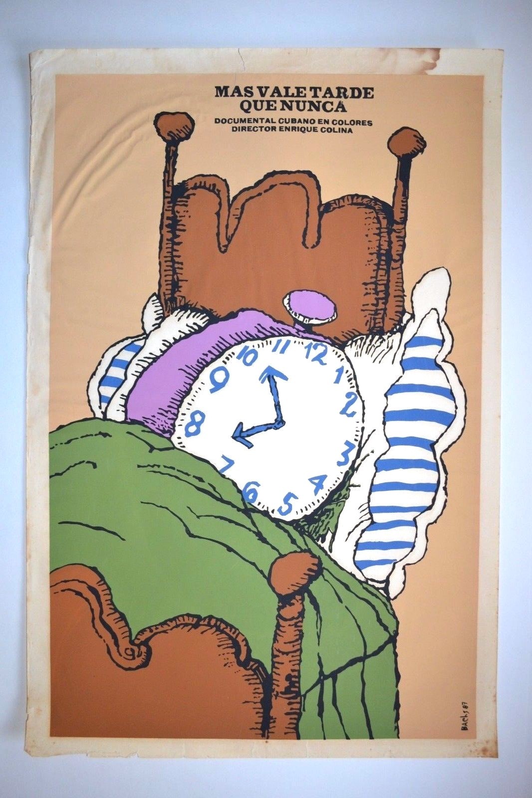 1987 Cuban Original Movie Poster PLUS Mockup/Boceto Painting.Alarm Clock.art.