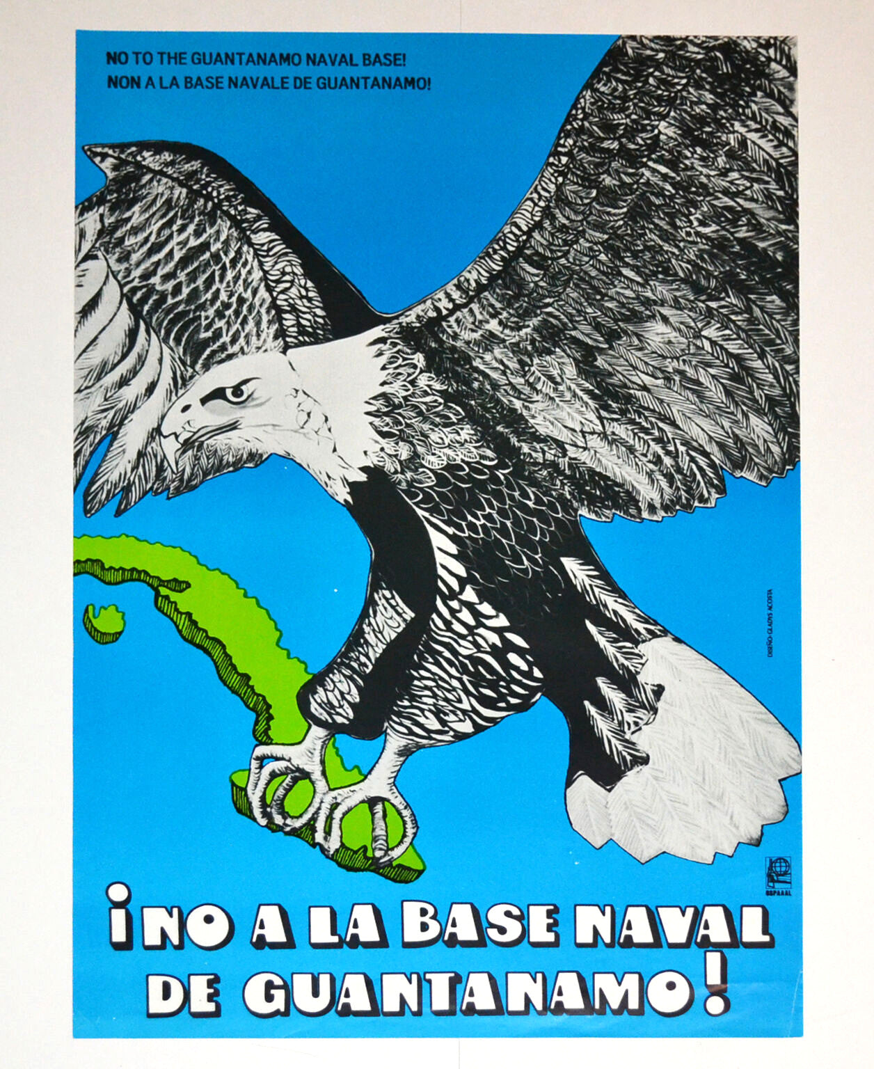 1991 Cuban Original Political Poster.OSPAAAL.No Guantanamo to US Base.