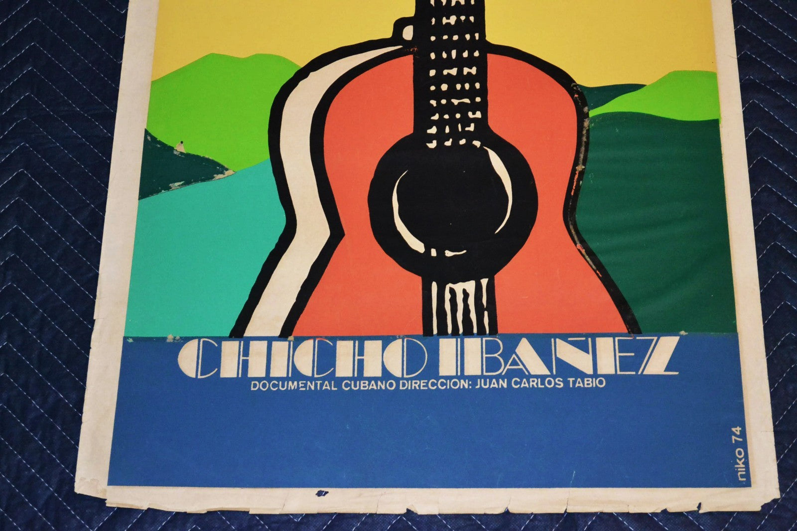 1974 Original Cuban Silkscreen Movie Poster.Chicho Ibañez.Music.Guitar.Jazz art