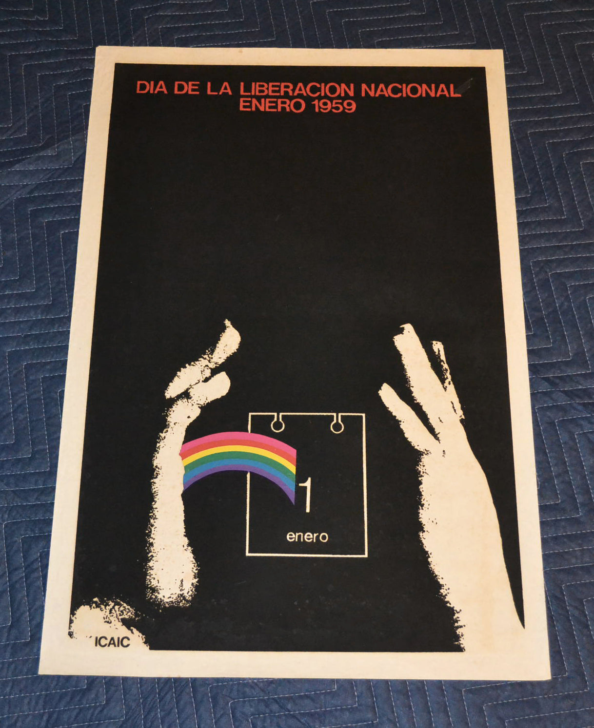 1976 Original Cuban Silkscreen Movie Poster.Day of Castro Revolution.Rainbow.