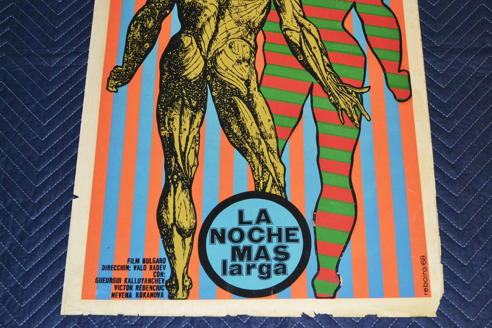 1968 Original Cuban Silkscreen Movie Poster.The longest night.Muscles.Valo Radev