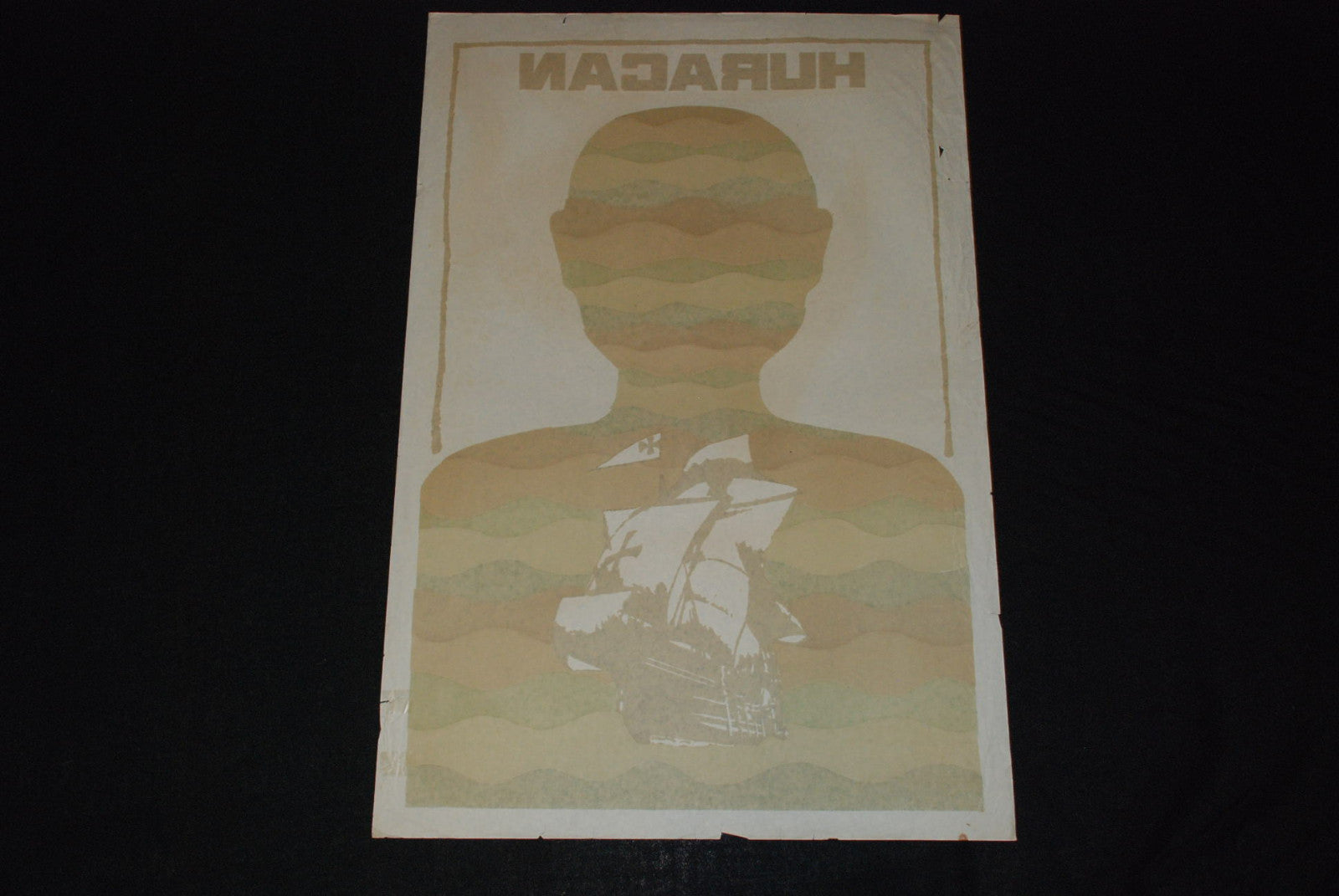 1986 Original Cuban Movie Poster.Plakat.Huracan"Hurricane"Sailship art.Sail ship