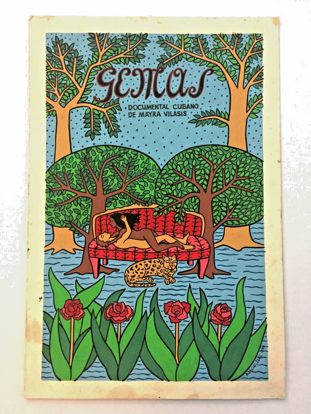 1996 Original Cuban Movie Poster MOCKUP.Alicial Leal painting GEMAS.Unique art