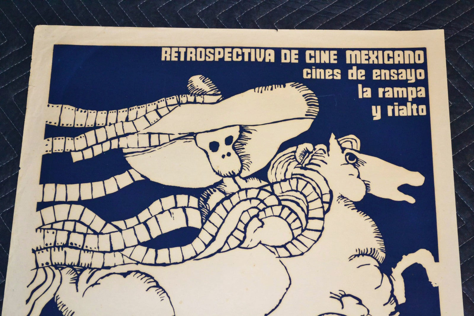 1975 Original Cuban Silkscreen Poster.Mexican Catrina skeleton on horse.Cinema.
