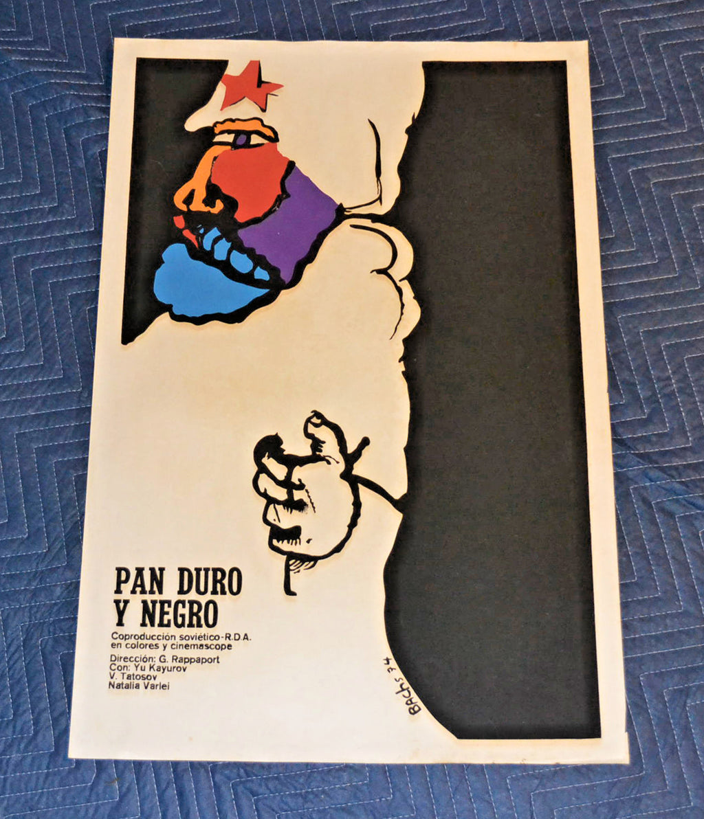 1974 Original Cuban Silkscreen Movie Poster.Hard back bread.Russian soviet art