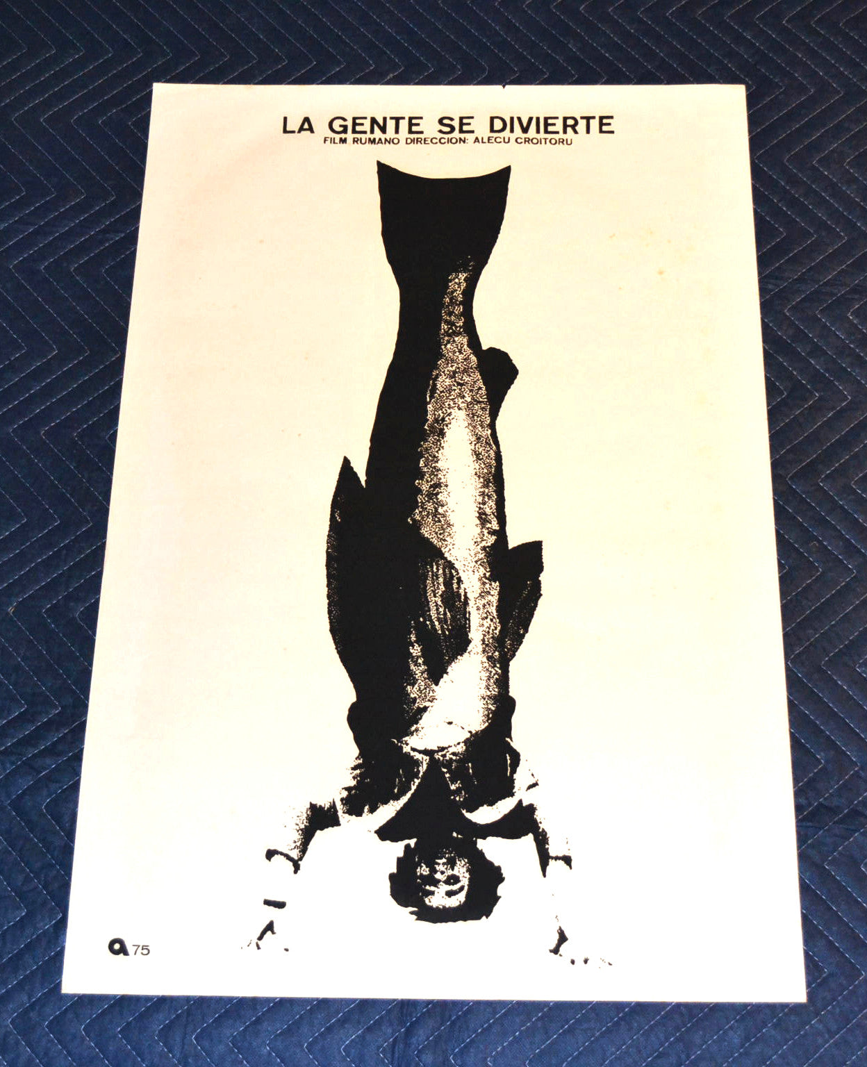 1975 Original Silkscreen movie Poster.People have fun.Fish.Fishing bait.Romanian
