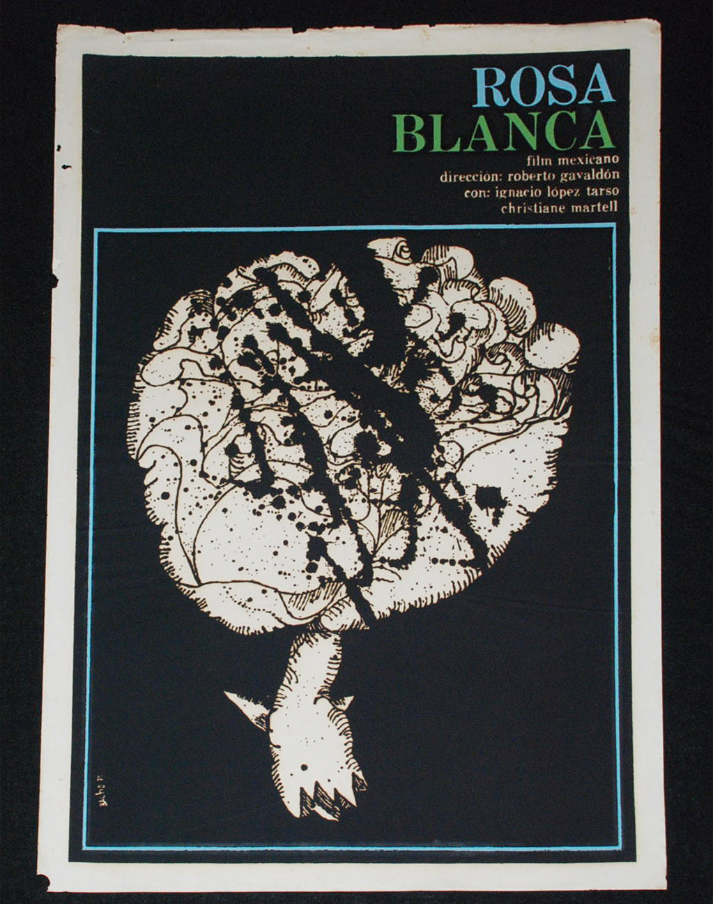 1976 Original Cuban Silkscreen Movie Poster"Rosa Blanca.White Rose"Mexico film