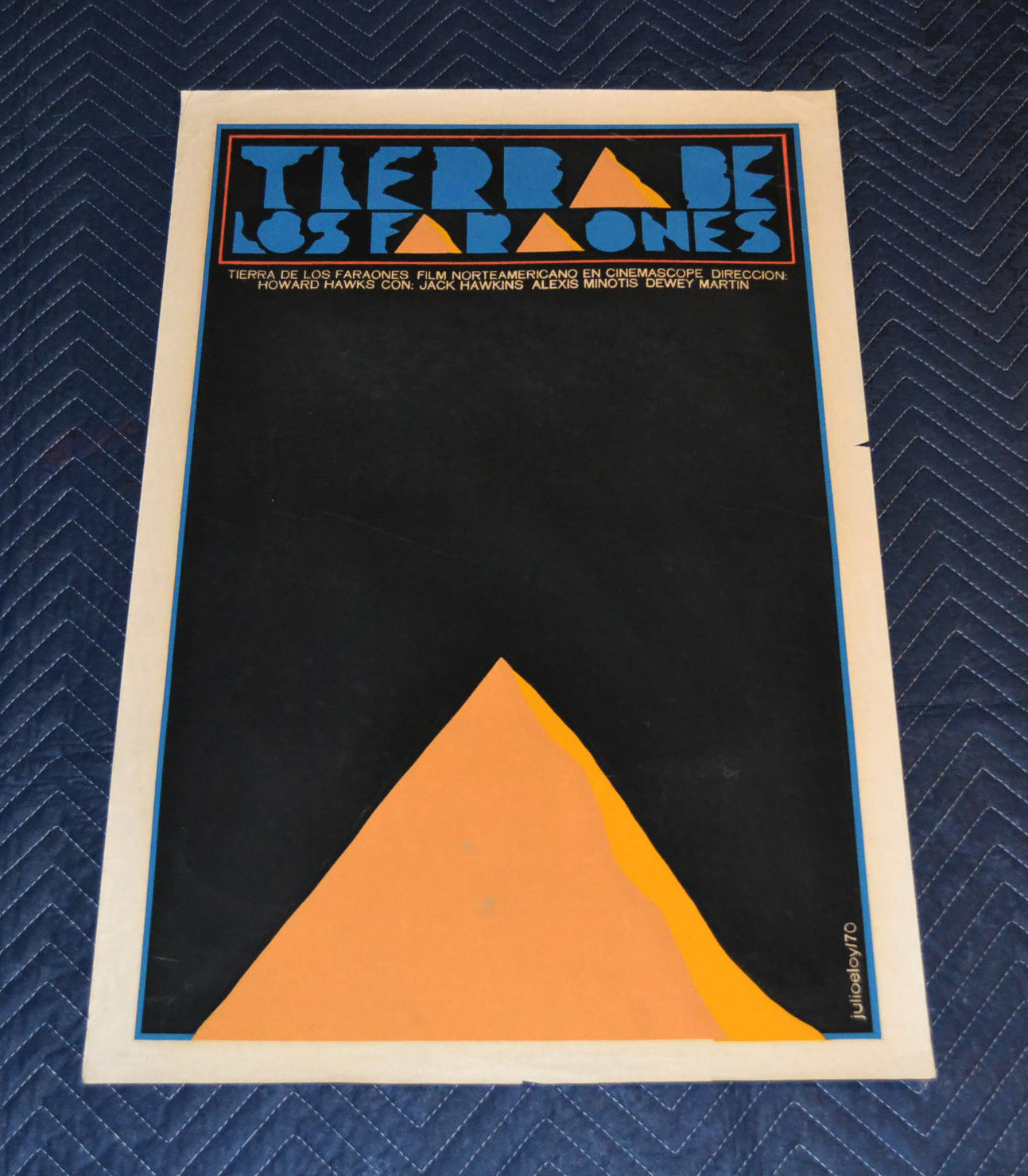 1970 Cuban Original Silkscreen Movie Poster.Land of Pharaoh.Egypt Pyramid.Art.