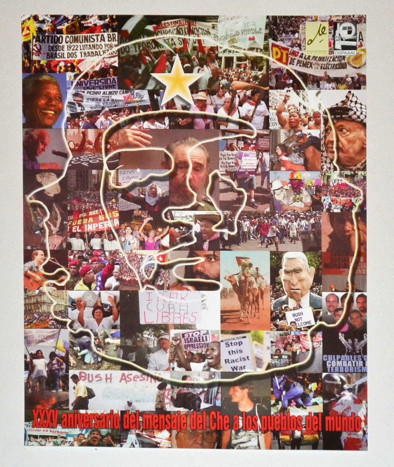 Original Cuba Political Poster.Cold War Graphics.Castro.Mandela.Arafat.Socialism