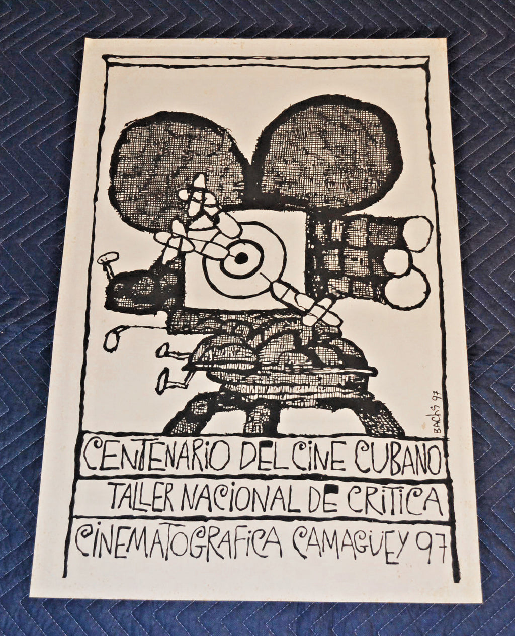 1997 Original Cuban Silkscreen Movie Poster.Century of Cuba Cinema.Camera art.
