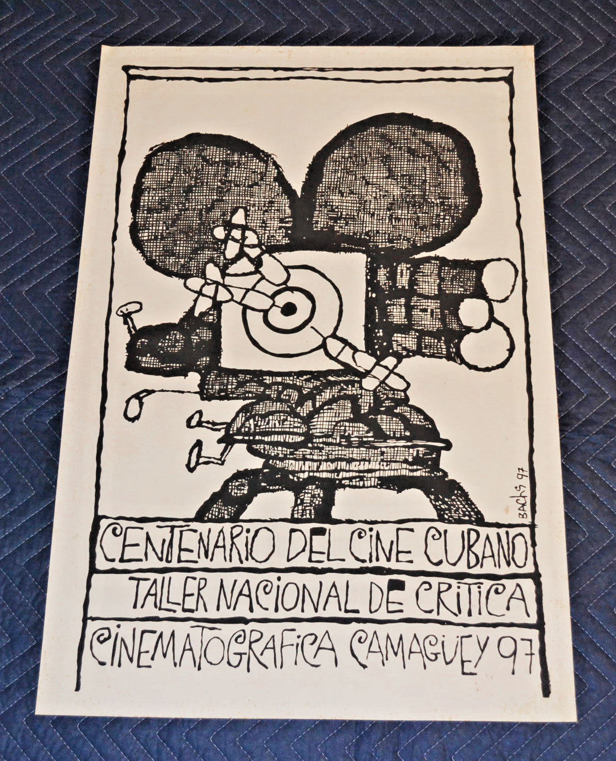 1997 Original Cuban Silkscreen Movie Poster.Century of Cuba Cinema.Camera art.