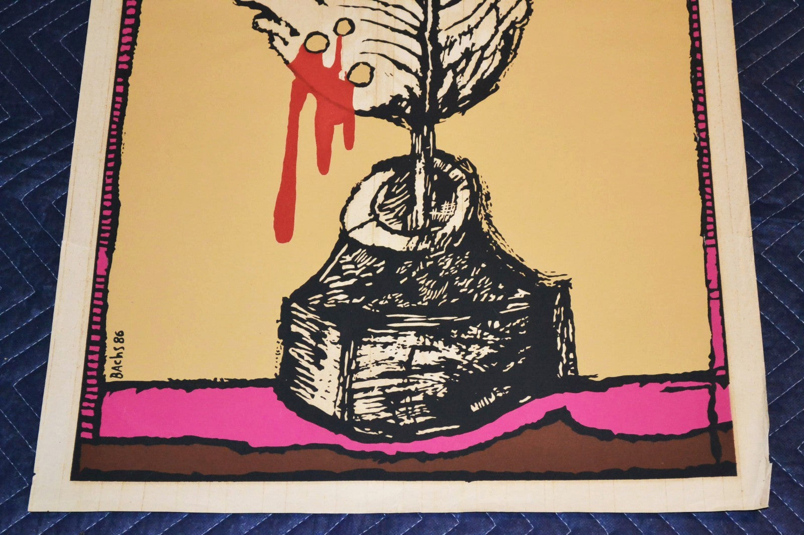 1986 Original Cuban Silkscreen Movie Poster.Placido.Cuba poet.Bloody inkwell art