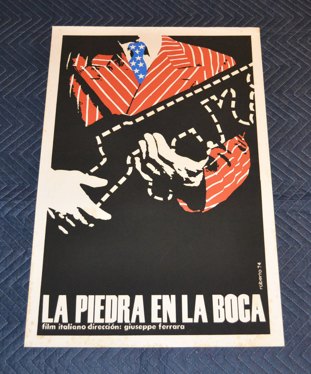 1974 Original Cuban Silkscreen Movie Poster.Il Sasso in Boca.Italian film.Mint
