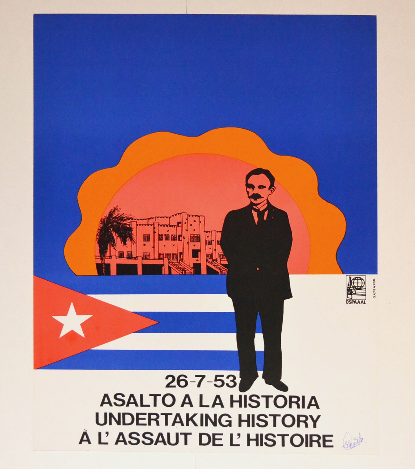 1993 Original Political Poster.Cold War.Jose Marti Cuban History.Moncada.Signed