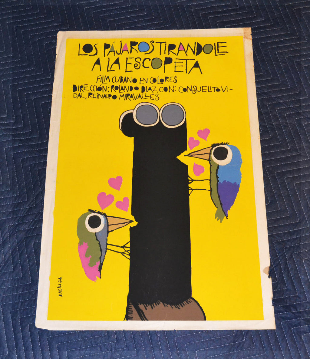 1984 Original Cuban Silkscreen Movie Poster.Birds shooting to the gun.Funny art