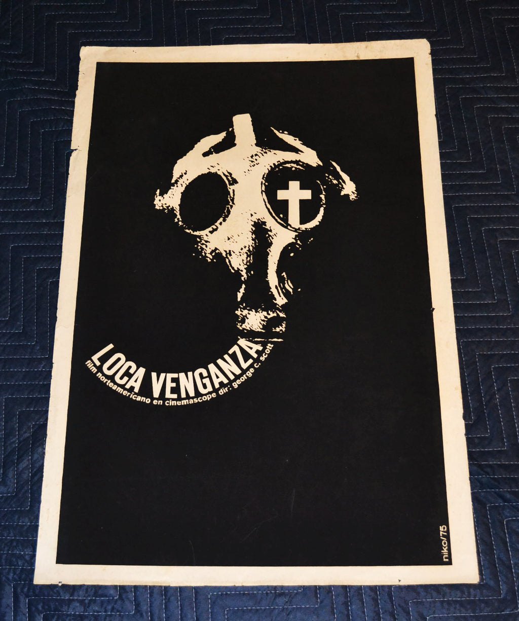 1975 Original Cuban Silkscreen Movie Poster"Rage"Gas Mask.Art.