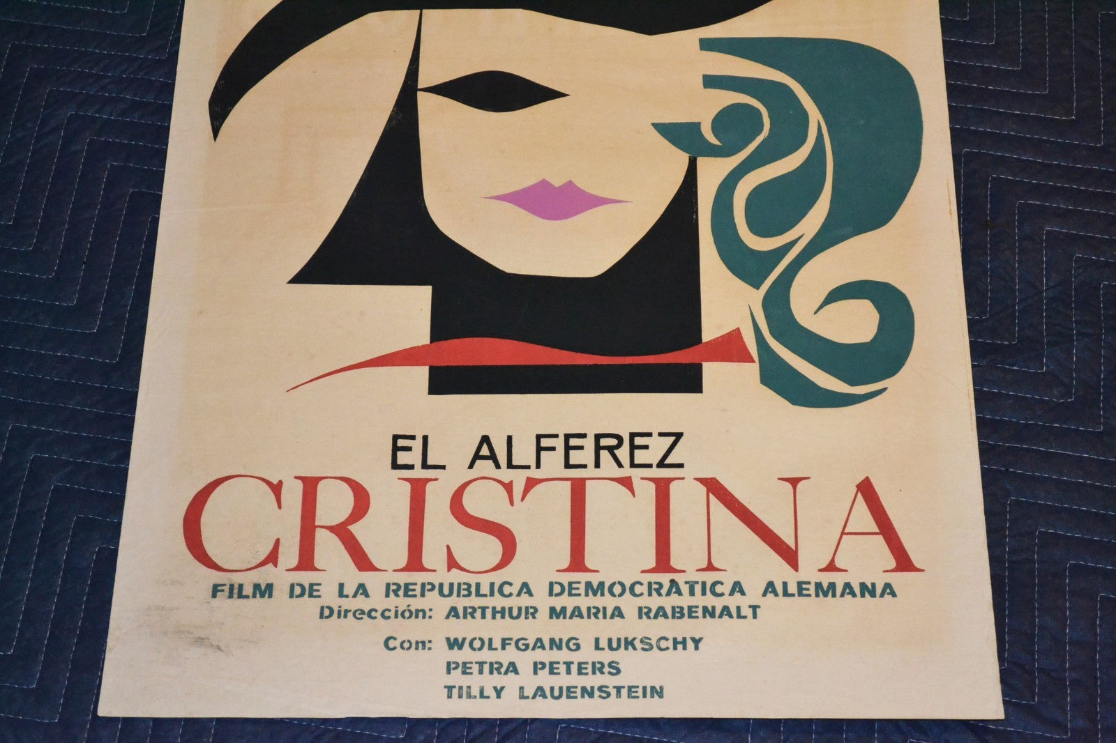 1966 Original Cuban Silkscreen Movie Poster.Alferez Christina.East Germany art