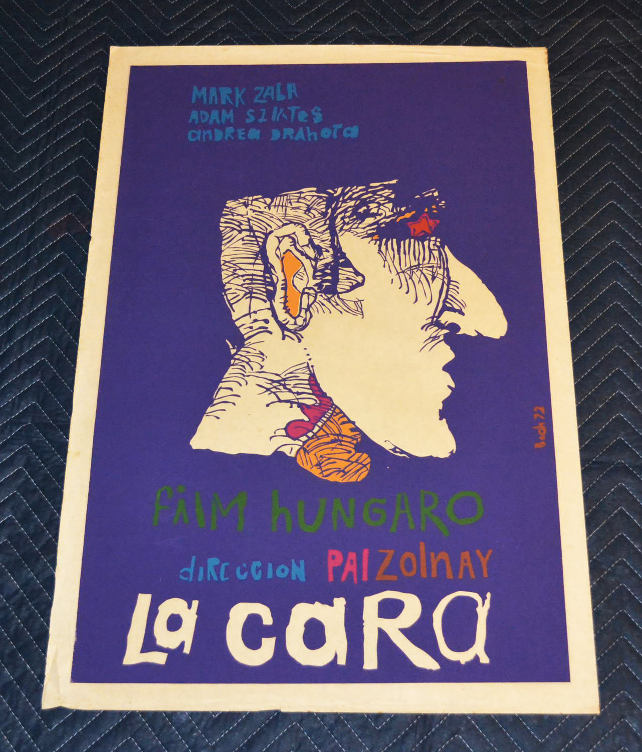 1972 Original Cuban Silkscreen Movie Poster.La cara.Face.Hungary film.Purple