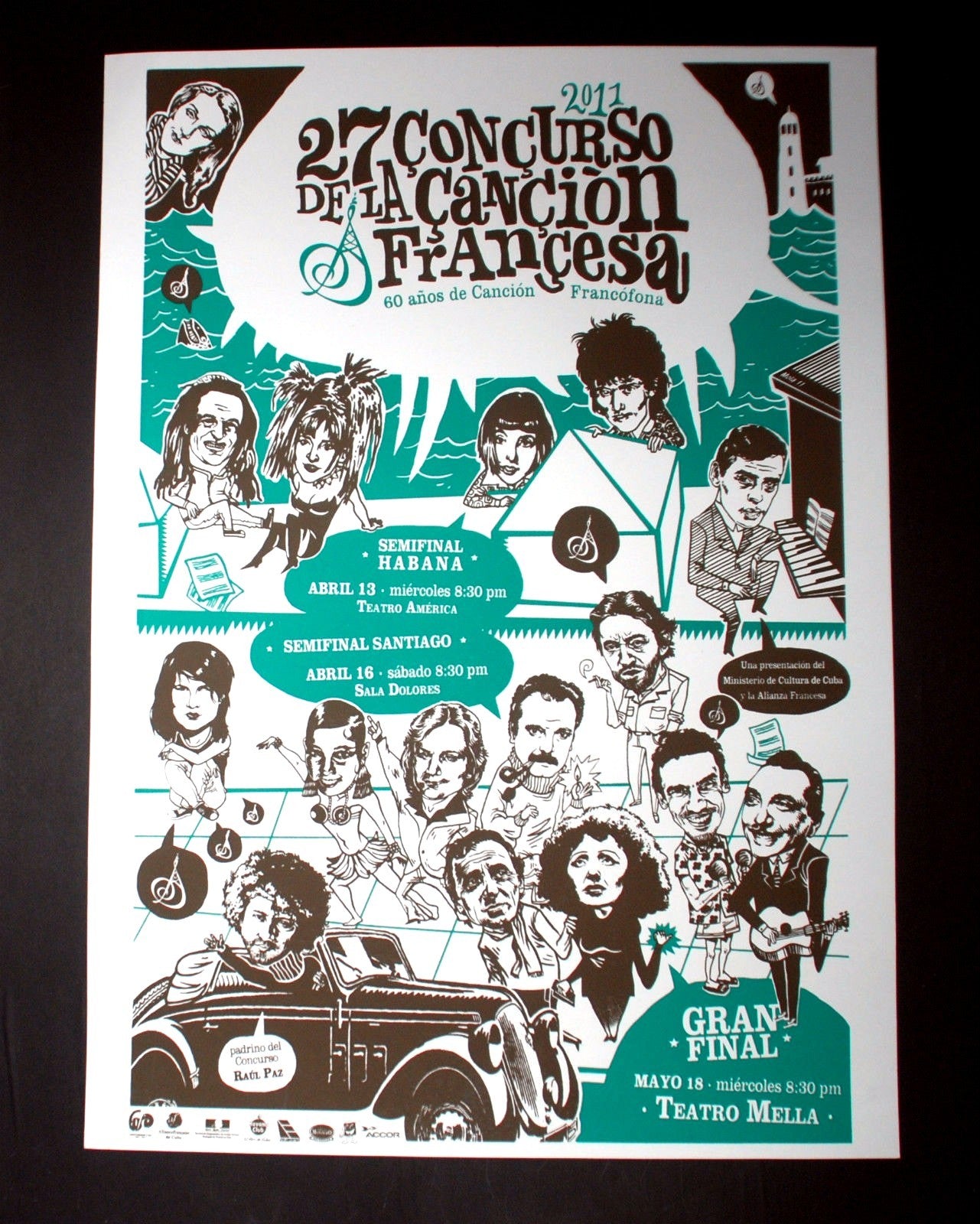 Original Cuban SILKSCREEN Poster"FRENCH SONG Contest"Graphic Design.France Music