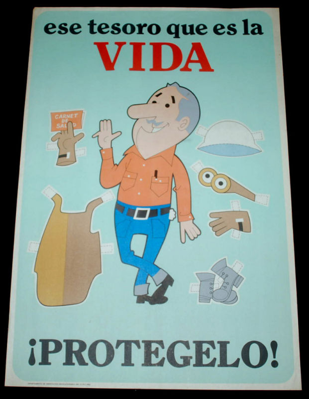 1970's Original Cuban Poster"Protection"Cartoon art.Work place safety design