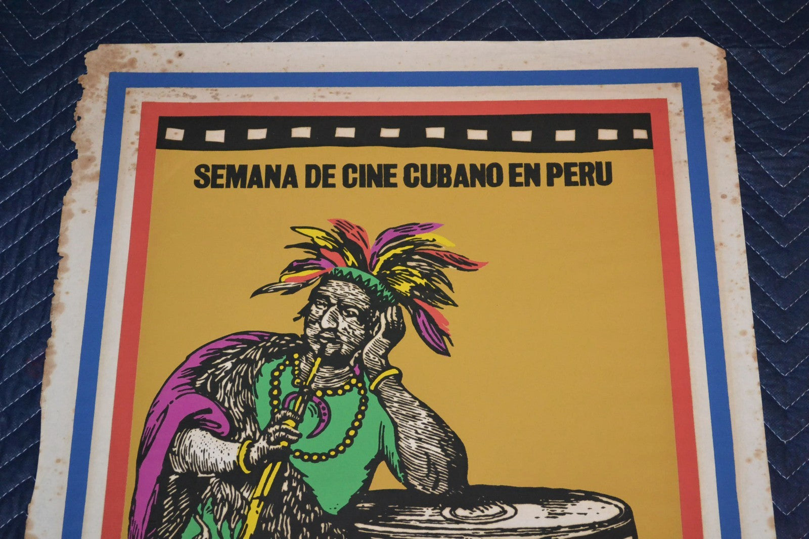 1985 Cuban Original Silkscreen Movie Poster.Peru Cinema.Peruvian smoking Tobacco
