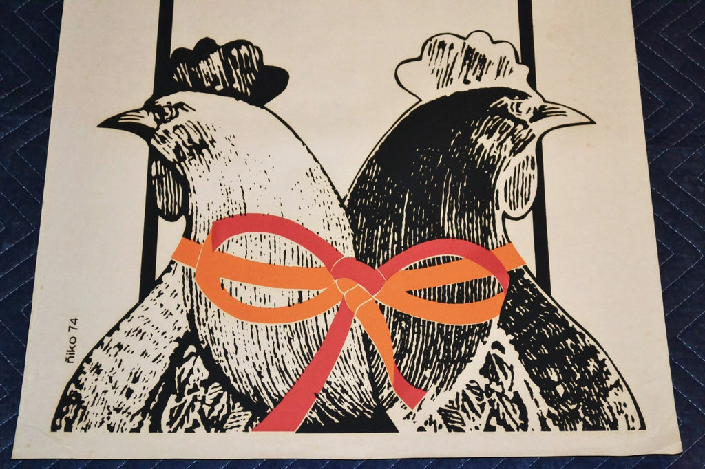 1974 Original Cuban Silkscreen Movie Poster.Bodas.Weddings.Rooster.Andrzej Wajda