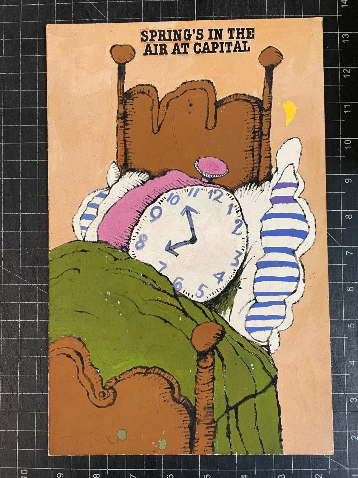 1987 Cuban Original Movie Poster PLUS Mockup/Boceto Painting.Alarm Clock.art.